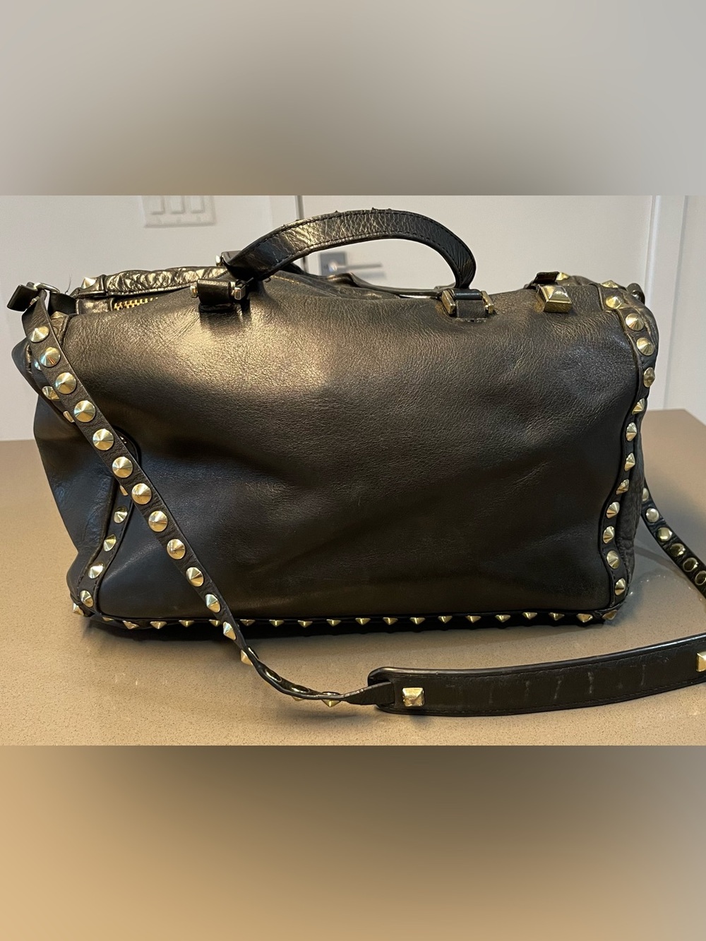 Zara Black Leather Studded Shoulder Bag